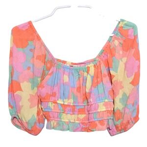 Billabong Floral Smocked Square Neck Crop Top Small‎ Summer Beach Tropical Party
